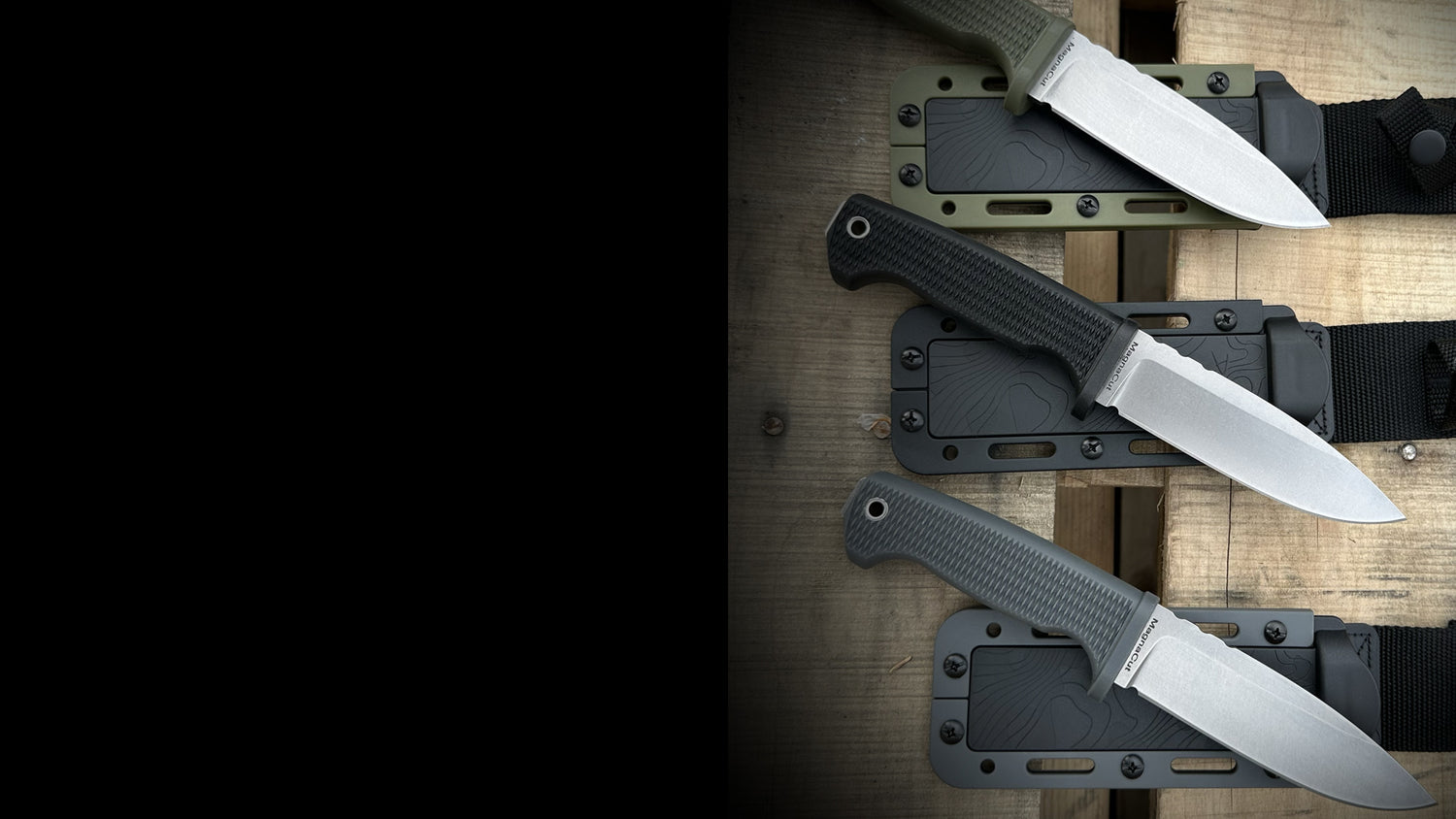 Three American made FreeReign models lined up vertically on a wooden pallet.