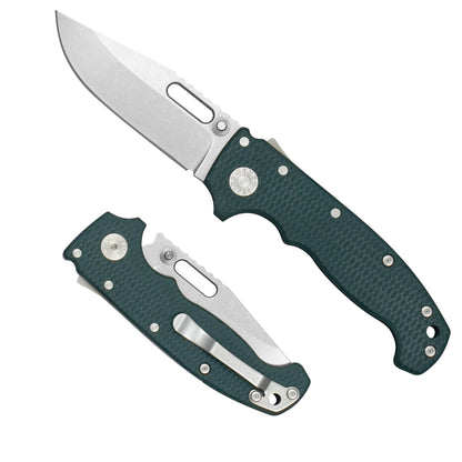AD20S folding knife with forest green G10 handle and MagnaCut clip point blade.