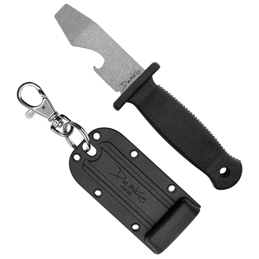 Armiger 2 mini black bottle opener, pry bar with sheath and keychain and clip.