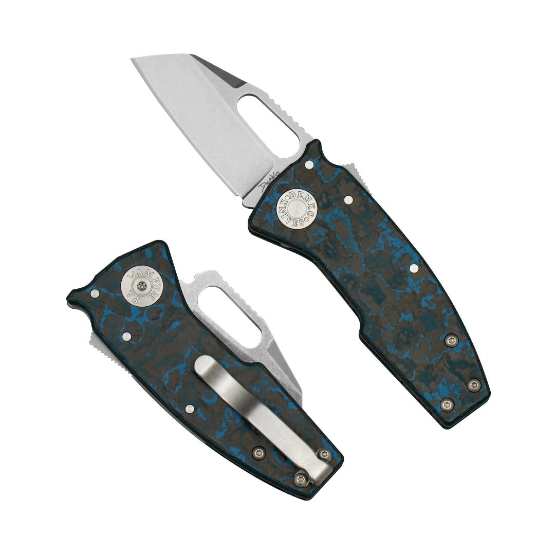 Nano-Shark Arctic Storm fat carbon folding knife with a CPM20CV shark foot blade.