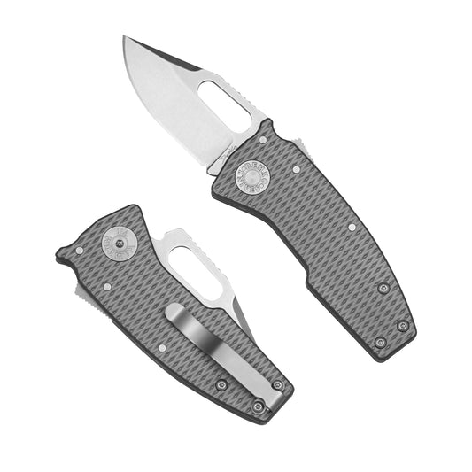 Nano-Shark Milled Titanium folding knife with a CPM20CV clip point blade.