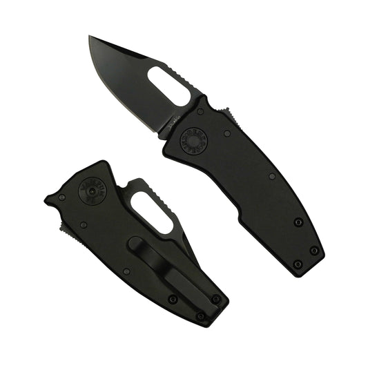 Nano-Shark Stealth Black Anodized Aluminum folding knife with a CPM20CV DLC clip point blade.