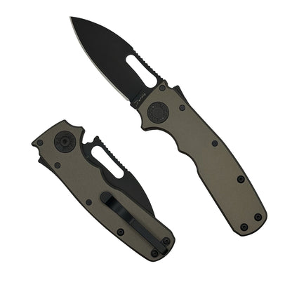 Shark-Cub Stealth Artillery Grey Anodized Aluminum folding knife with a CPM20CV DLC slicer shark blade.