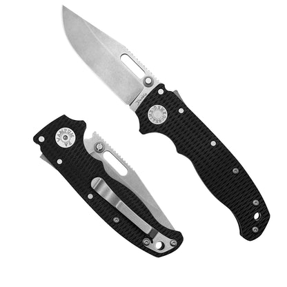 AD20.5 Black G10 Folding knife with a CPM 20CV steel clip point blade.