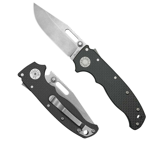 AD20.5 Carbon Fiber Folding knife with a CPM 20CV steel clip point blade.