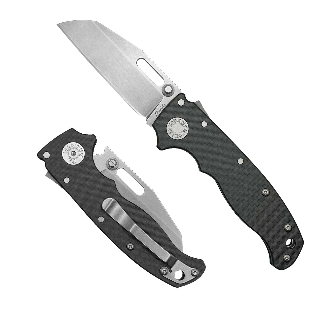 AD20.5 Carbon Fiber Folding knife with a CPM 20CV steel shark foot blade.