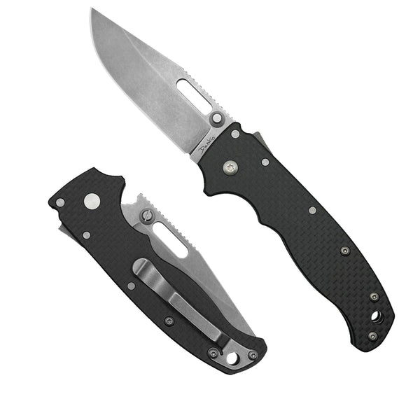 AD20.5 Carbon Fiber folding knife with a D2 steel clip point blade.