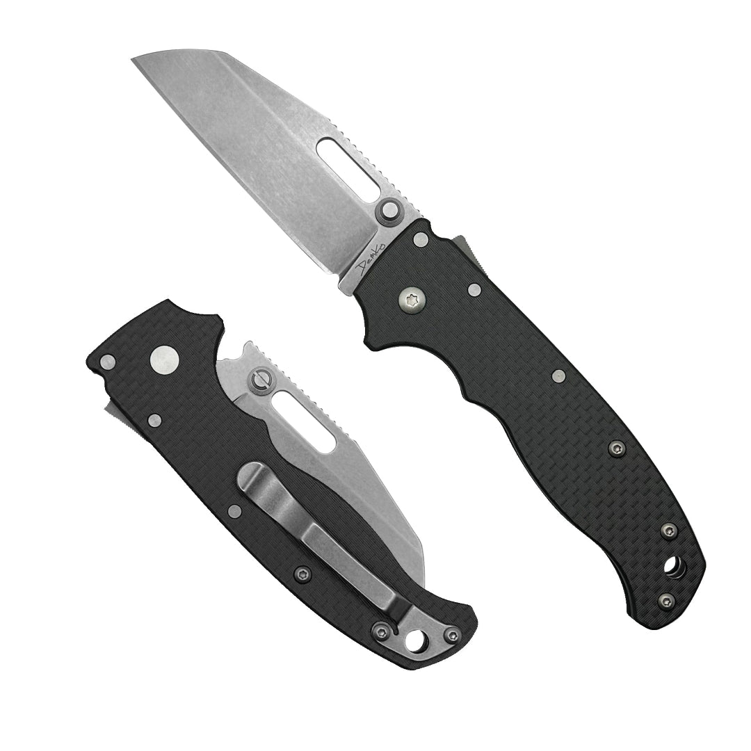 AD20.5 Carbon Fiber folding knife with a D2 steel shark foot blade.
