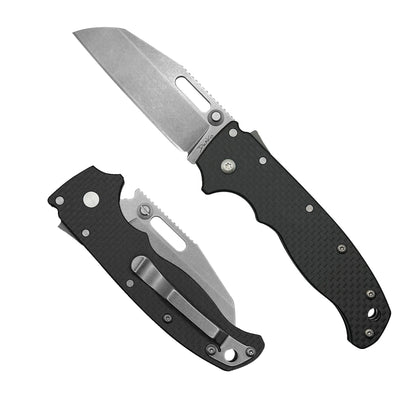 AD20.5 Carbon Fiber folding knife with a D2 steel shark foot blade.
