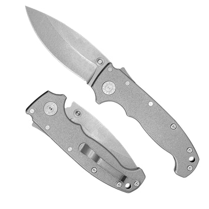 American made AD20S folding knife with MagnaCut barong blade and Smooth Titanium handle.