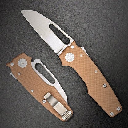 American made AD22 folding knife with a MagnaCut shark foot blade, earth G10 handle, new deep carry pocket clip and shark-lock mechanism.