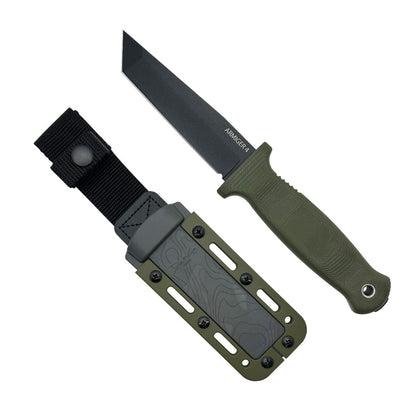 Armiger 4 OD green fixed blade tanto knife with sheath.