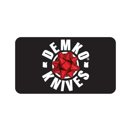 Demko Knives gift card image with a gift bow
