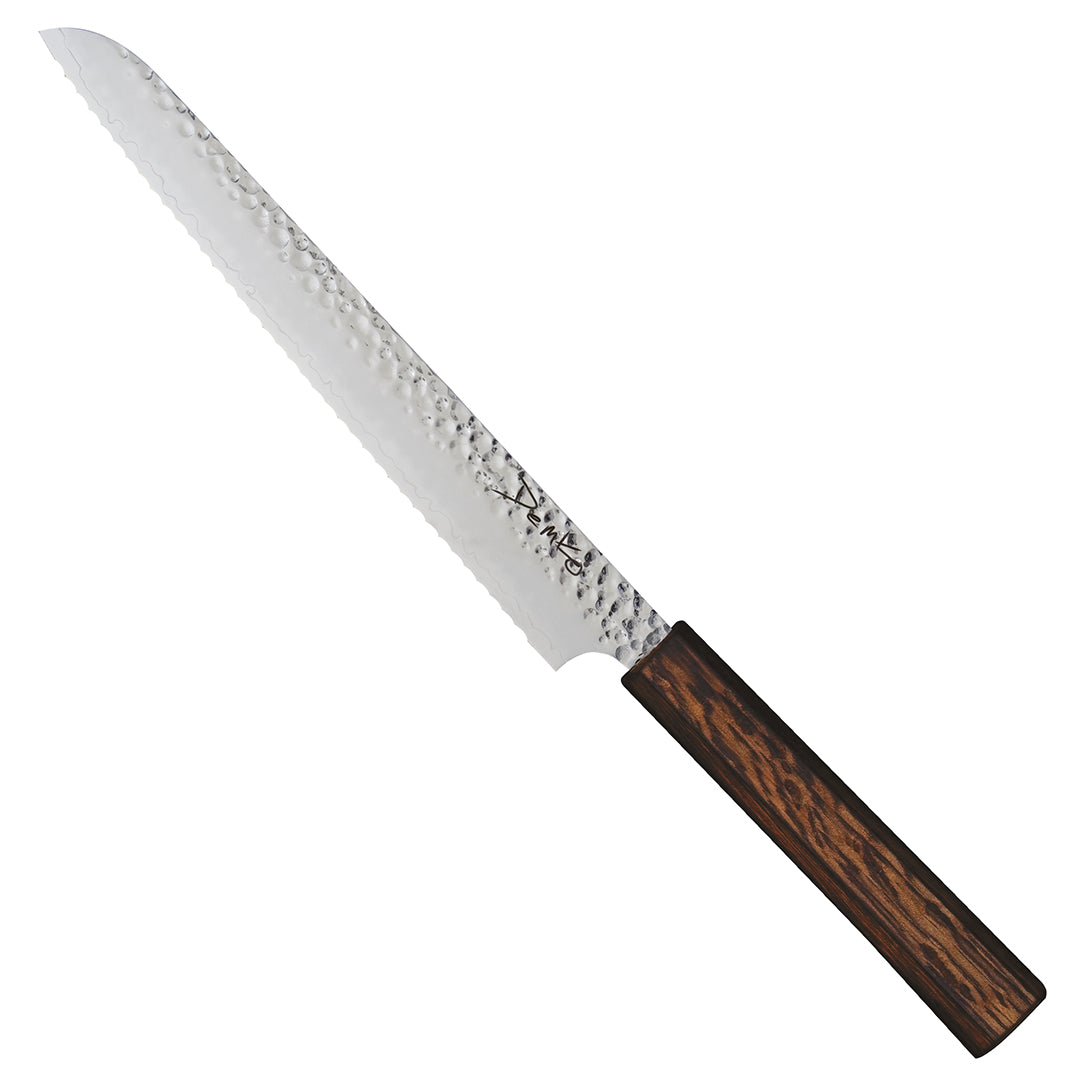 Japanese Kitchen bread knife kitchen cutlery with a Red Oak handle.