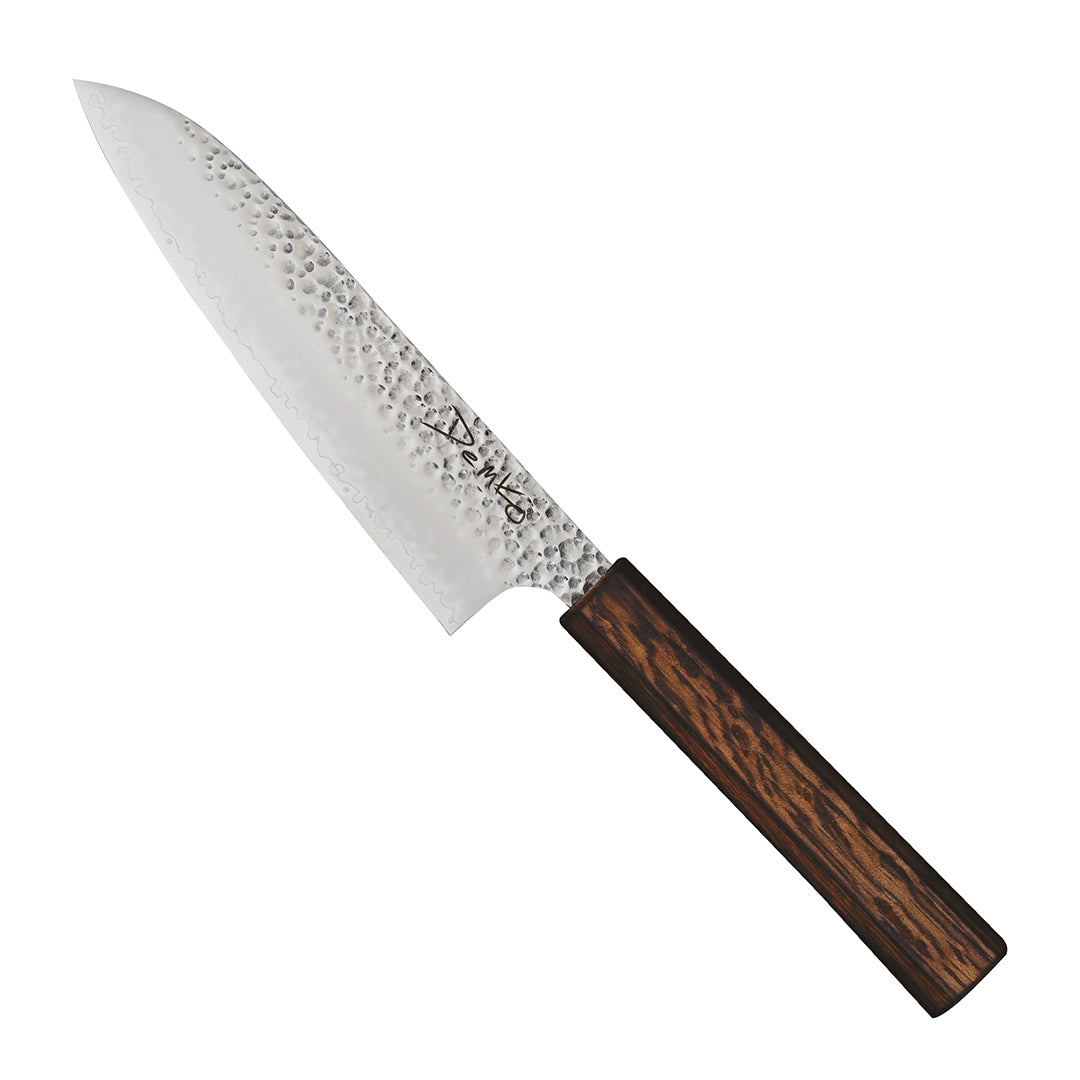 Japanese Santoku kitchen cutlery with a Red Oak handle.