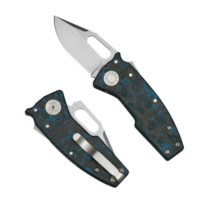 Nano-Shark Arctic Storm fat carbon folding knife with a 20CV clip point blade.