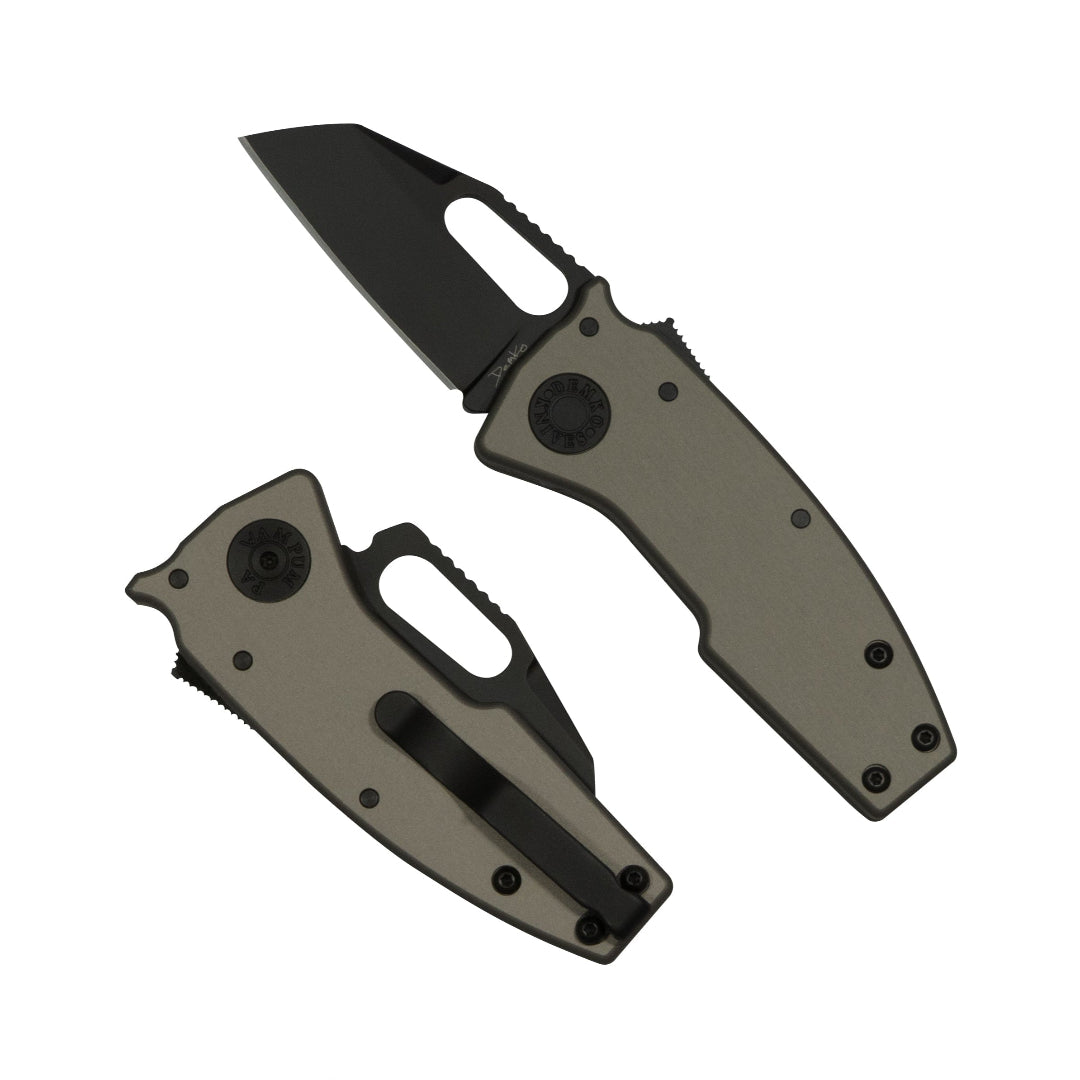 Nano-Shark Stealth Artillery Grey Anodized Aluminum folding knife with a CPM20CV DLC shark foot blade.