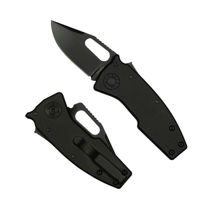 Nano-Shark Stealth Black Anodized Aluminum folding knife with a CPM20CV DLC clip point blade.