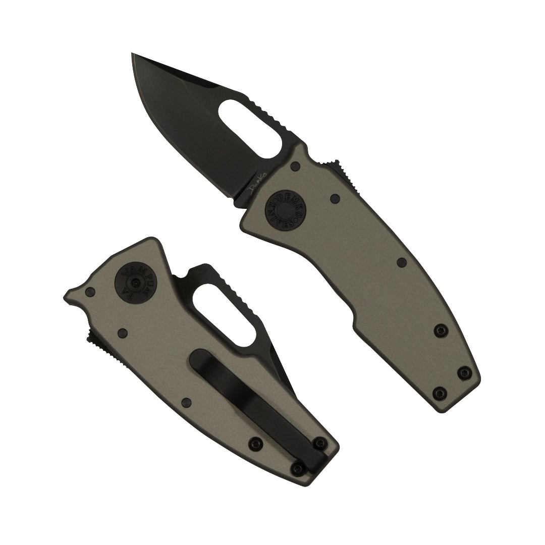 Nano-Shark Stealth Artillery Grey Anodized Aluminum folding knife with a CPM20CV DLC clip point blade.