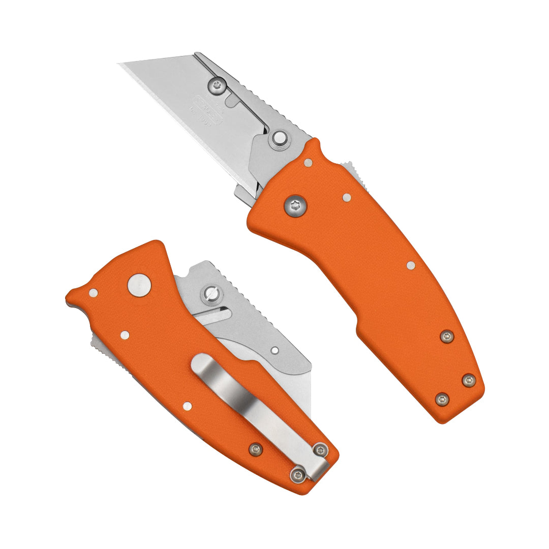 Razor-Shark Orange GRN folding utility knife with a replaceable utility blade featuring the Shark-Lock.