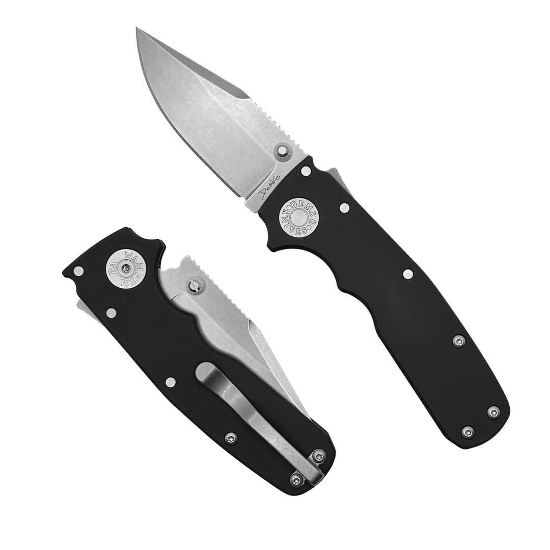Shark-Cub Black Aluminum folding knife with a CPM20CV clip point blade.