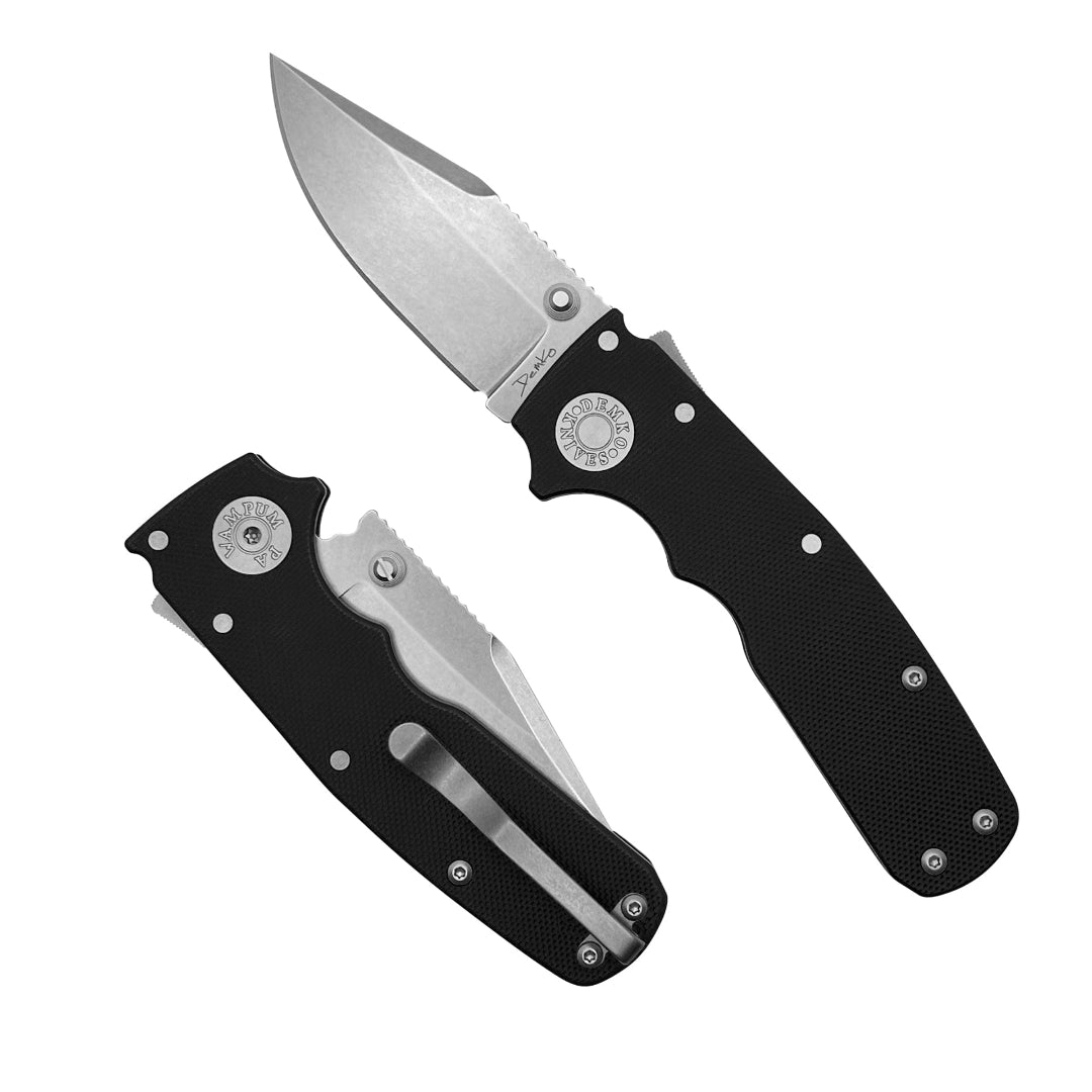 Shark-Cub Black G10 folding knife with a CPM20CV clip point blade.