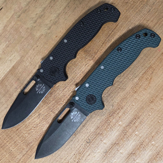 Demko Knives Dynamics Exclusive with forest green or black G10, MagnaCut steel blades with DLC coating.