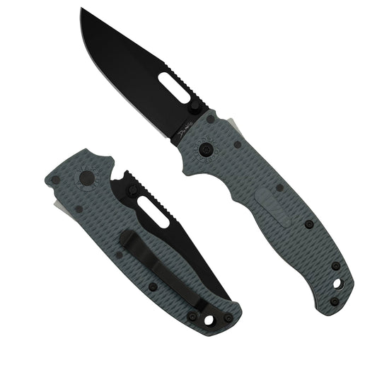 AD20.5 Grey Grivory folding knife with a D2 DLC steel clip point blade.