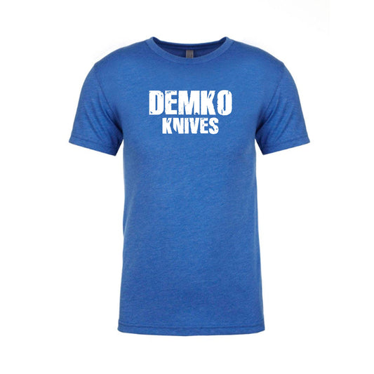 Royal Blue t-shirt with white 'Demko Knives' text printed across the front.